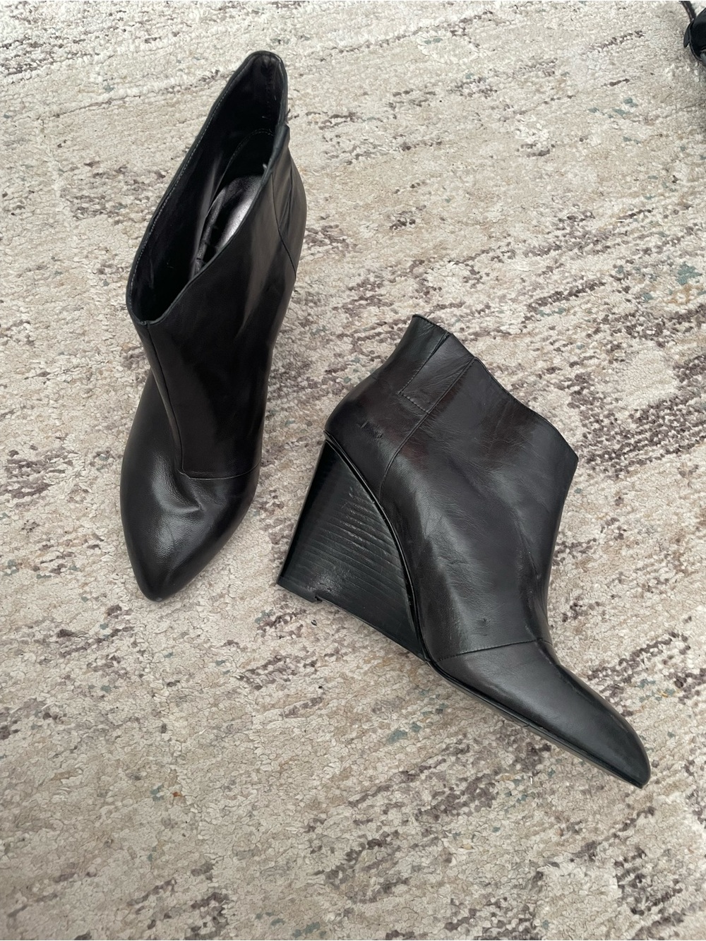 Nine West Black Leather Wedge Ankle Boots